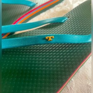 Tory Burch Teal and Green Flip Flops